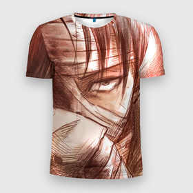 Мужская футболка 3D Slim с принтом Атака Титанов Леви Аккерман , 100% полиэстер с улучшенными характеристиками | приталенный силуэт, круглая горловина, широкие плечи, сужается к линии бедра | 