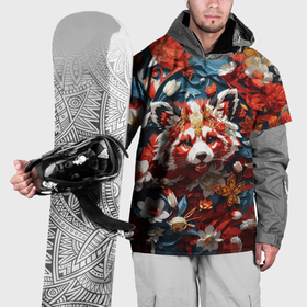 Накидка на куртку 3D с принтом Красная панда в цветах в Белгороде, 100% полиэстер |  | Тематика изображения на принте: 