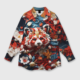 Мужская рубашка oversize 3D с принтом Красная панда в цветах в Новосибирске,  |  | Тематика изображения на принте: 