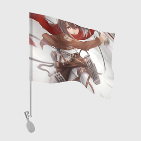 Флаг для автомобиля с принтом Атака Титанов Mikasa Ackerman , 100% полиэстер | Размер: 30*21 см | 