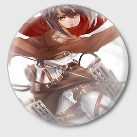 Значок с принтом Атака Титанов Mikasa Ackerman ,  металл | круглая форма, металлическая застежка в виде булавки | Тематика изображения на принте: 