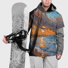 Накидка на куртку 3D с принтом Береговые волны на закате в Петрозаводске, 100% полиэстер |  | 