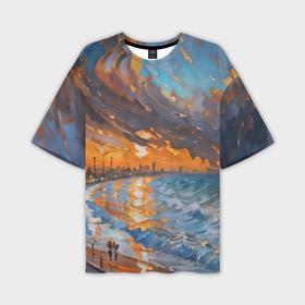 Мужская футболка oversize 3D с принтом Береговые волны на закате в Екатеринбурге,  |  | 
