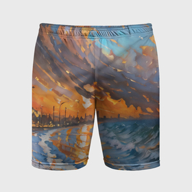 Мужские шорты спортивные с принтом Береговые волны на закате в Екатеринбурге,  |  | 