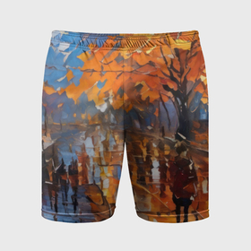 Мужские шорты спортивные с принтом Осенний город импрессионизм в Тюмени,  |  | 