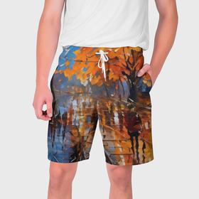 Мужские шорты 3D с принтом Осенний город импрессионизм в Тюмени,  полиэстер 100% | прямой крой, два кармана без застежек по бокам. Мягкая трикотажная резинка на поясе, внутри которой широкие завязки. Длина чуть выше колен | 