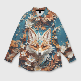 Мужская рубашка oversize 3D с принтом Магический лисёнок в цветах в Петрозаводске,  |  | Тематика изображения на принте: 