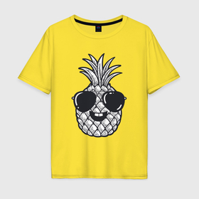 Мужская футболка хлопок Oversize с принтом Крутой ананас в Петрозаводске, 100% хлопок | свободный крой, круглый ворот, “спинка” длиннее передней части | 