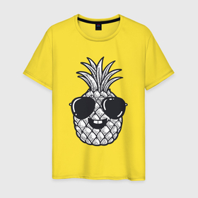 Мужская футболка хлопок с принтом Крутой ананас в Екатеринбурге, 100% хлопок | прямой крой, круглый вырез горловины, длина до линии бедер, слегка спущенное плечо. | Тематика изображения на принте: 