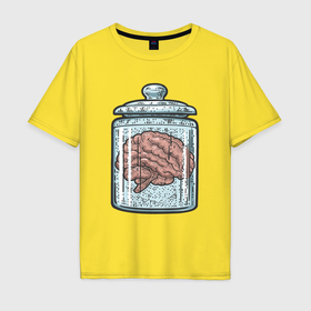 Мужская футболка хлопок Oversize с принтом Мозг в банке в Екатеринбурге, 100% хлопок | свободный крой, круглый ворот, “спинка” длиннее передней части | Тематика изображения на принте: 