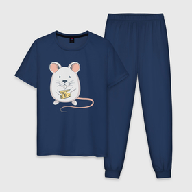 Мужская пижама хлопок с принтом Мышка с сыром в Кировске, 100% хлопок | брюки и футболка прямого кроя, без карманов, на брюках мягкая резинка на поясе и по низу штанин
 | 
