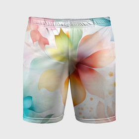 Мужские шорты спортивные с принтом Акварельный цветочный принт ,  |  | Тематика изображения на принте: 