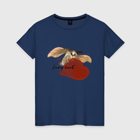 Женская футболка хлопок с принтом Мотылек с сердцем в Екатеринбурге, 100% хлопок | прямой крой, круглый вырез горловины, длина до линии бедер, слегка спущенное плечо | 