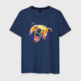 Мужская футболка хлопок с принтом Рычащий медведь в Тюмени, 100% хлопок | прямой крой, круглый вырез горловины, длина до линии бедер, слегка спущенное плечо. | 