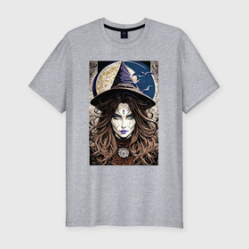 Мужская футболка хлопок Slim с принтом Взгляд ведьмы   хэллоуин в Курске, 92% хлопок, 8% лайкра | приталенный силуэт, круглый вырез ворота, длина до линии бедра, короткий рукав | 