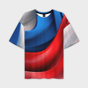 Мужская футболка oversize 3D с принтом Объемная абстракция в цветах флага РФ в Кировске,  |  | 