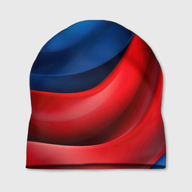 Шапка 3D с принтом Объемная абстракция в цветах флага РФ в Кировске, 100% полиэстер | универсальный размер, печать по всей поверхности изделия | 