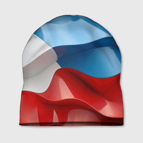Шапка 3D с принтом Абстракция в цветах  флага РФ в городе Новоалтайск, 100% полиэстер | универсальный размер, печать по всей поверхности изделия | Тематика изображения на принте: 