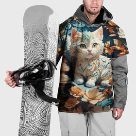Накидка на куртку 3D с принтом Волшебный котёнок в цветах в Курске, 100% полиэстер |  | 