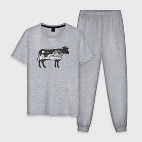 Мужская пижама хлопок с принтом Домик в деревне , 100% хлопок | брюки и футболка прямого кроя, без карманов, на брюках мягкая резинка на поясе и по низу штанин
 | 