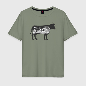 Мужская футболка хлопок Oversize с принтом Домик в деревне , 100% хлопок | свободный крой, круглый ворот, “спинка” длиннее передней части | 