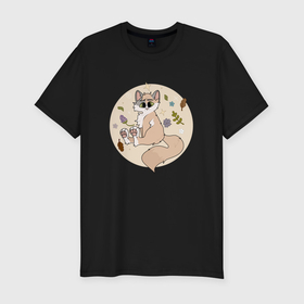 Мужская футболка хлопок Slim с принтом лесной котик , 92% хлопок, 8% лайкра | приталенный силуэт, круглый вырез ворота, длина до линии бедра, короткий рукав | 