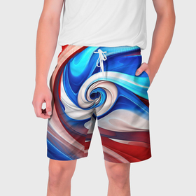Мужские шорты 3D с принтом Волны в цвете флага РФ в Санкт-Петербурге,  полиэстер 100% | прямой крой, два кармана без застежек по бокам. Мягкая трикотажная резинка на поясе, внутри которой широкие завязки. Длина чуть выше колен | 