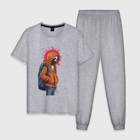 Мужская пижама хлопок с принтом Школьник ленивец в Кировске, 100% хлопок | брюки и футболка прямого кроя, без карманов, на брюках мягкая резинка на поясе и по низу штанин
 | 