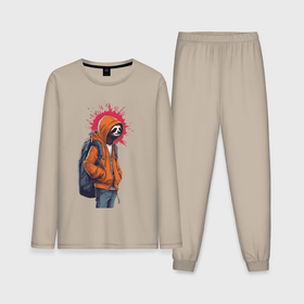 Мужская пижама с лонгсливом хлопок с принтом Школьник ленивец ,  |  | Тематика изображения на принте: 