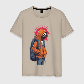 Мужская футболка хлопок с принтом Школьник ленивец , 100% хлопок | прямой крой, круглый вырез горловины, длина до линии бедер, слегка спущенное плечо. | 