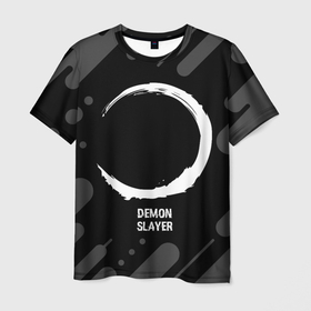 Мужская футболка 3D с принтом Demon Slayer glitch на темном фоне в Петрозаводске, 100% полиэфир | прямой крой, круглый вырез горловины, длина до линии бедер | 