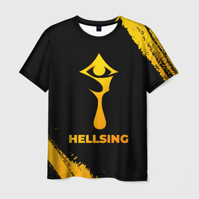 Мужская футболка 3D с принтом Hellsing   gold gradient в Курске, 100% полиэфир | прямой крой, круглый вырез горловины, длина до линии бедер | 
