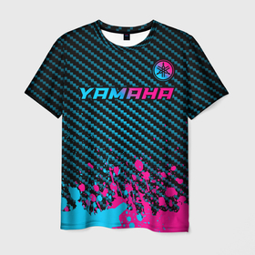 Мужская футболка 3D с принтом Yamaha   neon gradient: символ сверху в Петрозаводске, 100% полиэфир | прямой крой, круглый вырез горловины, длина до линии бедер | 