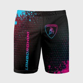 Мужские шорты спортивные с принтом Lamborghini   neon gradient: надпись, символ ,  |  | 