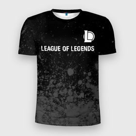 Мужская футболка 3D Slim с принтом League of Legends glitch на темном фоне: символ сверху в Санкт-Петербурге, 100% полиэстер с улучшенными характеристиками | приталенный силуэт, круглая горловина, широкие плечи, сужается к линии бедра | Тематика изображения на принте: 