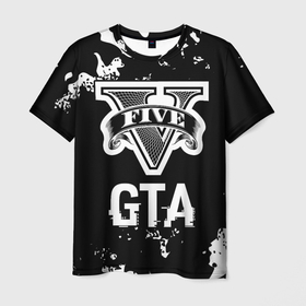 Мужская футболка 3D с принтом GTA glitch на темном фоне в Петрозаводске, 100% полиэфир | прямой крой, круглый вырез горловины, длина до линии бедер | Тематика изображения на принте: 