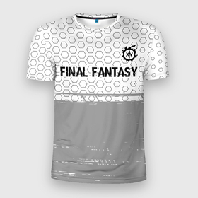 Мужская футболка 3D Slim с принтом Final Fantasy glitch на светлом фоне: символ сверху в Кировске, 100% полиэстер с улучшенными характеристиками | приталенный силуэт, круглая горловина, широкие плечи, сужается к линии бедра | 