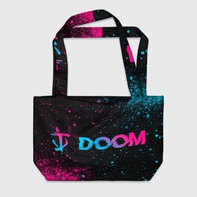 Пляжная сумка 3D с принтом Doom   neon gradient: надпись и символ в Белгороде, 100% полиэстер | застегивается на металлическую кнопку; внутренний карман застегивается на молнию. Стенки укреплены специальным мягким материалом, чтобы защитить содержимое от несильных ударов
 | 