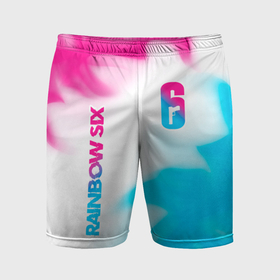 Мужские шорты спортивные с принтом Rainbow Six neon gradient style: надпись, символ в Кировске,  |  | 