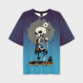 Мужская футболка oversize 3D с принтом Funny skeleton   neural network    halloween в Курске,  |  | 