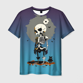 Мужская футболка 3D с принтом Funny skeleton   neural network    halloween в Кировске, 100% полиэфир | прямой крой, круглый вырез горловины, длина до линии бедер | 