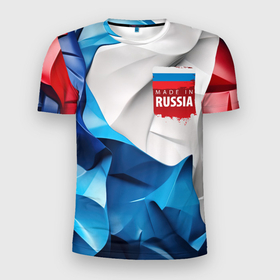 Мужская футболка 3D Slim с принтом Made  in    Russia в Новосибирске, 100% полиэстер с улучшенными характеристиками | приталенный силуэт, круглая горловина, широкие плечи, сужается к линии бедра | 