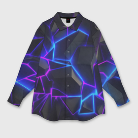 Мужская рубашка oversize 3D с принтом Синий  и фиолетовый неон в Тюмени,  |  | 