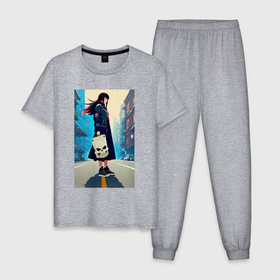 Мужская пижама хлопок с принтом Девчонка в большом городе   аниме в Курске, 100% хлопок | брюки и футболка прямого кроя, без карманов, на брюках мягкая резинка на поясе и по низу штанин
 | 