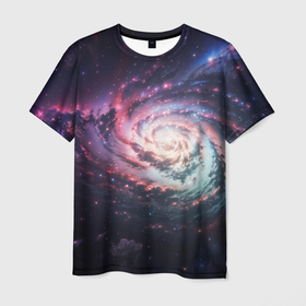 Мужская футболка 3D с принтом Спиральная галактика в космосе в Кировске, 100% полиэфир | прямой крой, круглый вырез горловины, длина до линии бедер | 