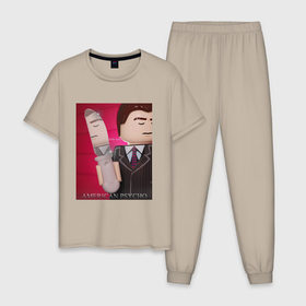 Мужская пижама хлопок с принтом Лего американский психопат в Петрозаводске, 100% хлопок | брюки и футболка прямого кроя, без карманов, на брюках мягкая резинка на поясе и по низу штанин
 | 