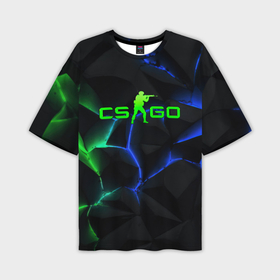 Мужская футболка oversize 3D с принтом CS GO green blue neon в Курске,  |  | 
