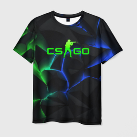 Мужская футболка 3D с принтом CS GO green blue neon в Курске, 100% полиэфир | прямой крой, круглый вырез горловины, длина до линии бедер | 