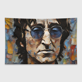 Флаг-баннер с принтом Джон Леннон   портрет маслом   нейросеть в Екатеринбурге, 100% полиэстер | размер 67 х 109 см, плотность ткани — 95 г/м2; по краям флага есть четыре люверса для крепления | 