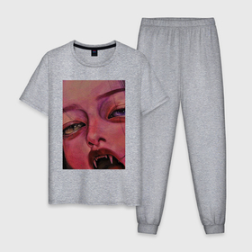 Мужская пижама хлопок с принтом Нарисованная девушка вампир в Петрозаводске, 100% хлопок | брюки и футболка прямого кроя, без карманов, на брюках мягкая резинка на поясе и по низу штанин
 | Тематика изображения на принте: 
